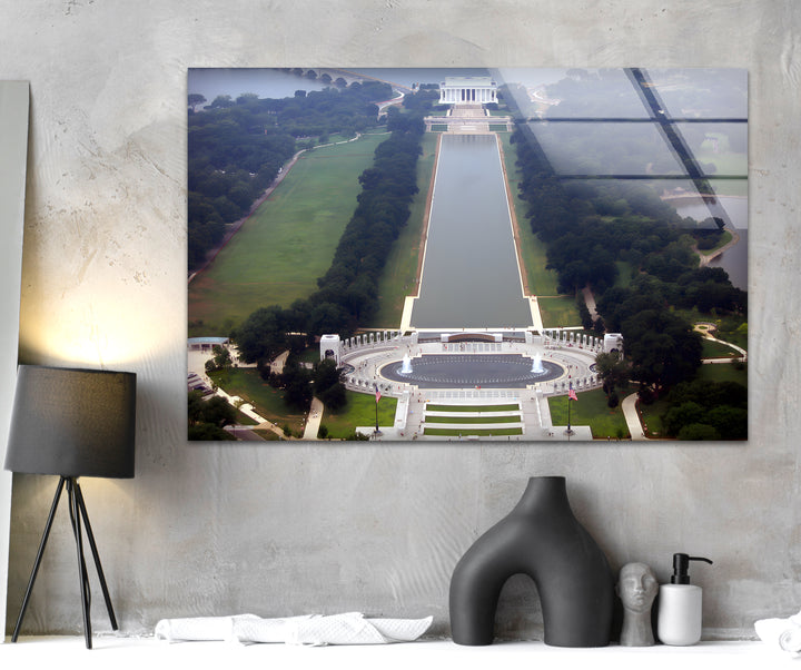 Washington DC Aerial View Glass Wall Art - Lincoln Memorial & Reflecting Pool