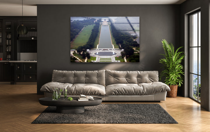 Washington DC Aerial View Glass Wall Art - Lincoln Memorial & Reflecting Pool