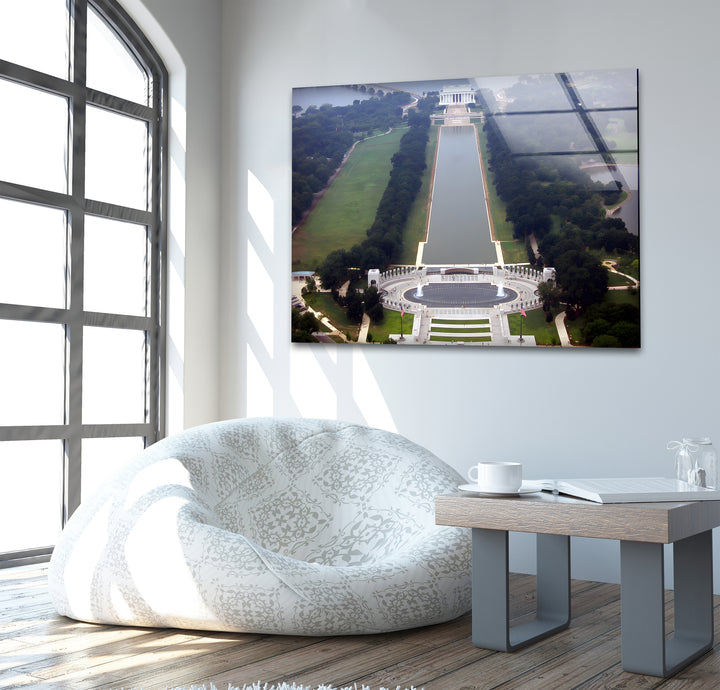 Washington DC Aerial View Glass Wall Art - Lincoln Memorial & Reflecting Pool