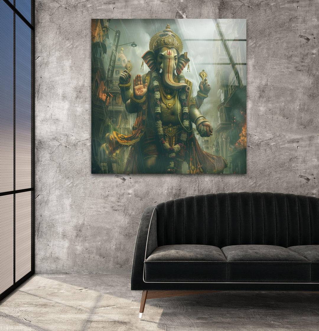 Lord Ganesha Buddha Glass Photo Prints for Wall