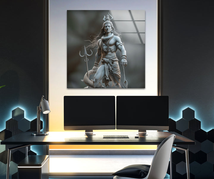 Lord Shiva Grey Glass Wall Art print picture on glass, Tempered Glass Wall Art
