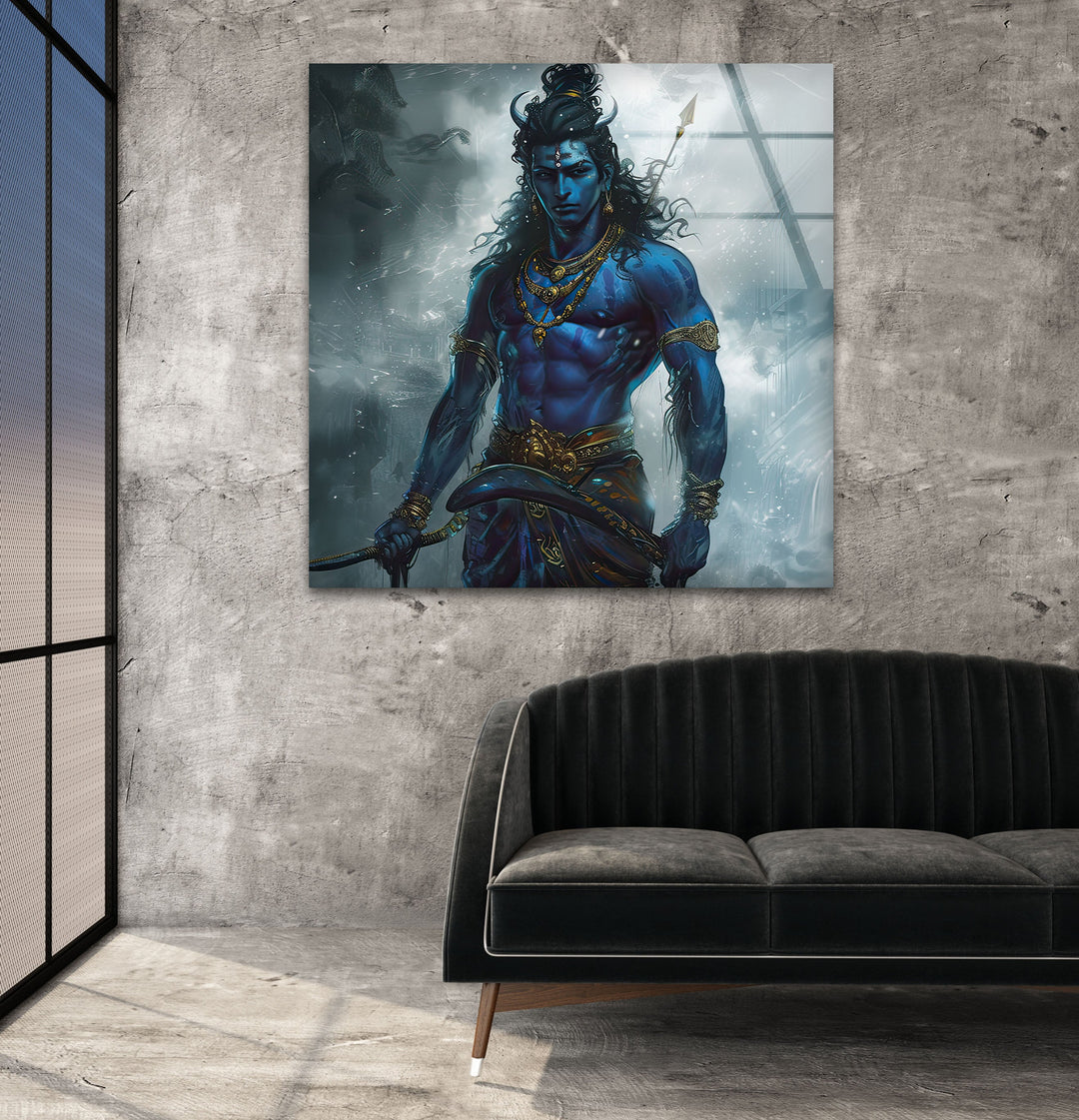 Lord Shiva Blue Art Glass Wall Art glass photo prints, glass picture prints
