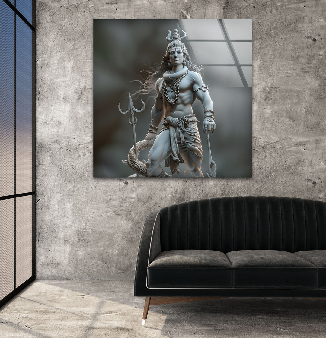 Lord Shiva Grey Glass Wall Art stained glass wall art, stained glass wall decor
