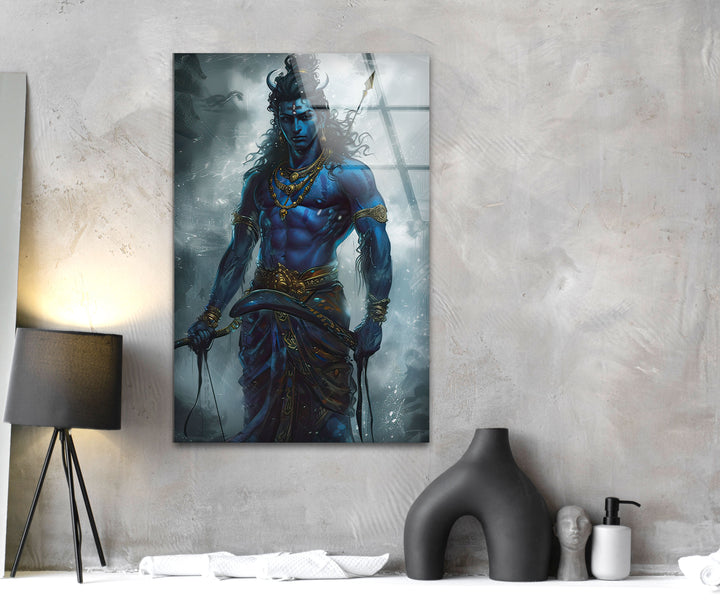 Lord Shiva Blue Art Glass Wall Art large glass photo prints, glass wall photos
