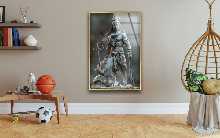 Lord Shiva Grey Glass Wall Art Glass Printing Wall Art, Print photos on glass
