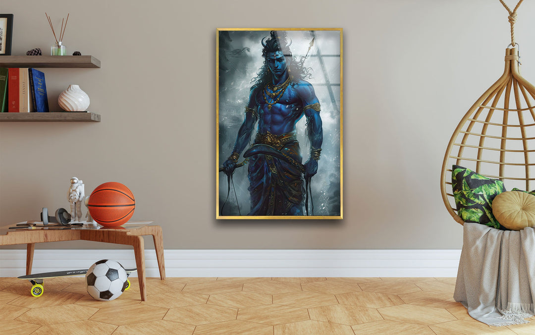 Lord Shiva Blue Art Glass Wall Art custom glass photo prints, large glass prints
