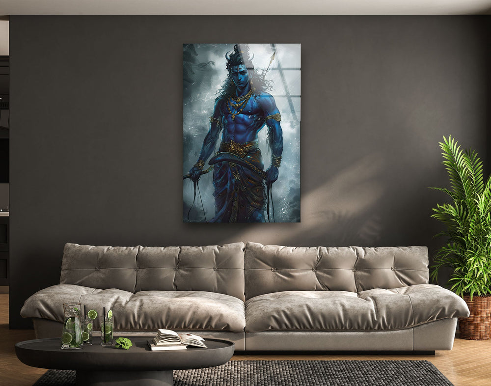 Lord Shiva Blue Art Glass Wall Art Glass Printing Wall Art, Print photos on glass
