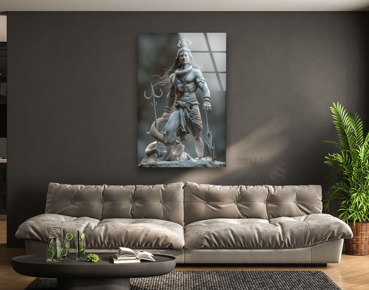 Lord Shiva Grey Glass Wall Art picture on glass wall art, photos printed on glass
