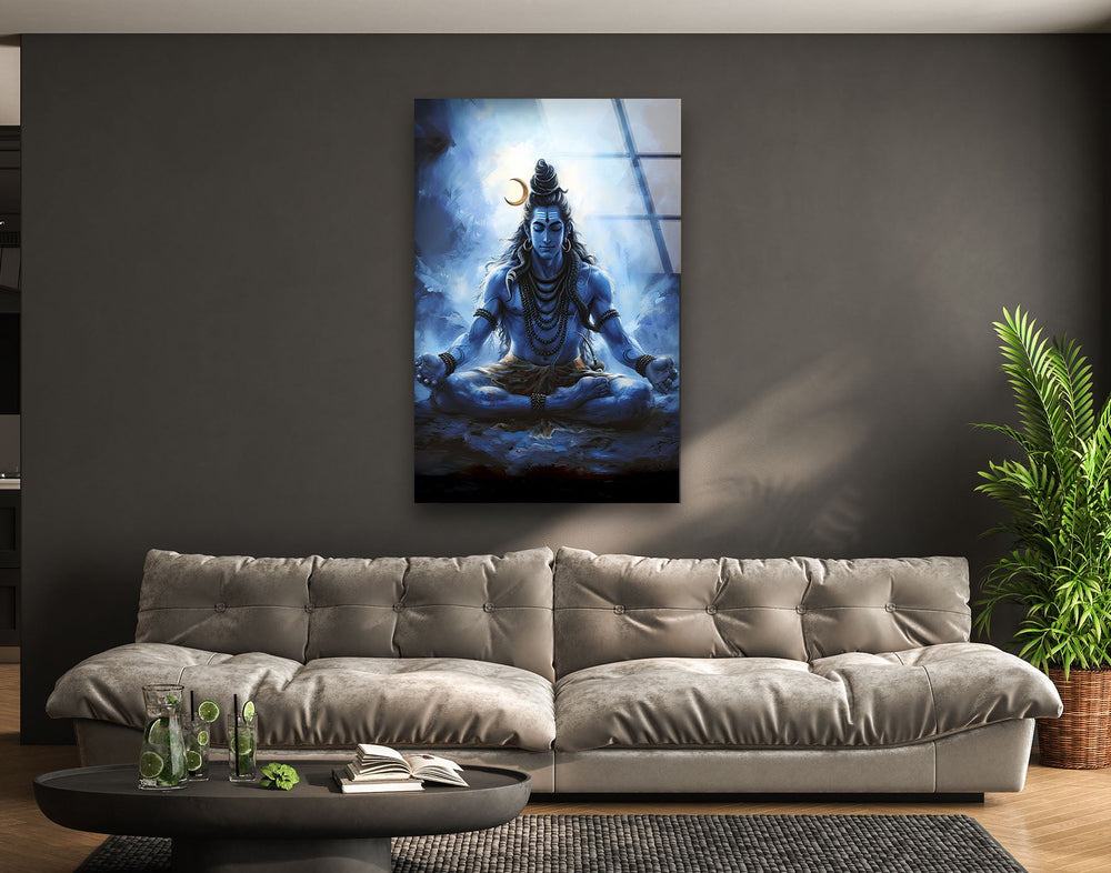 Lord Shiva Blue Glass Wall Art art glass wall art, glass wall art pictures
