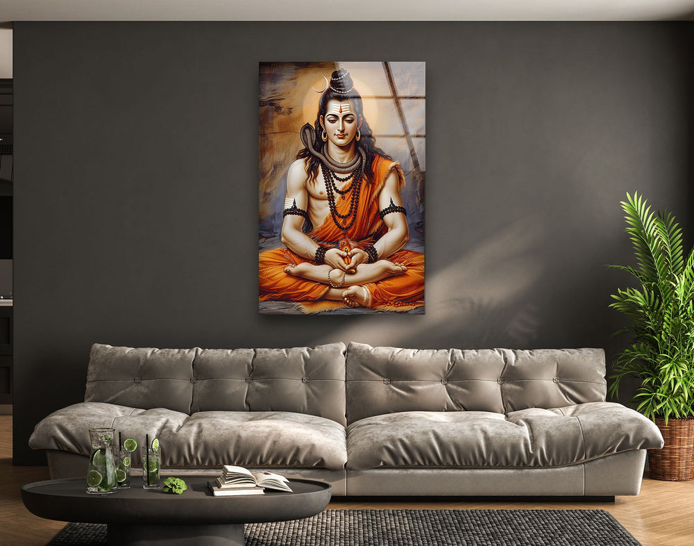 Lord Shiva God Orange Glass Wall Art large glass photo prints, glass wall photos
