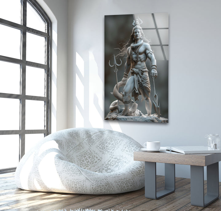 Lord Shiva Grey Glass Wall Art glass photo prints, glass picture prints
