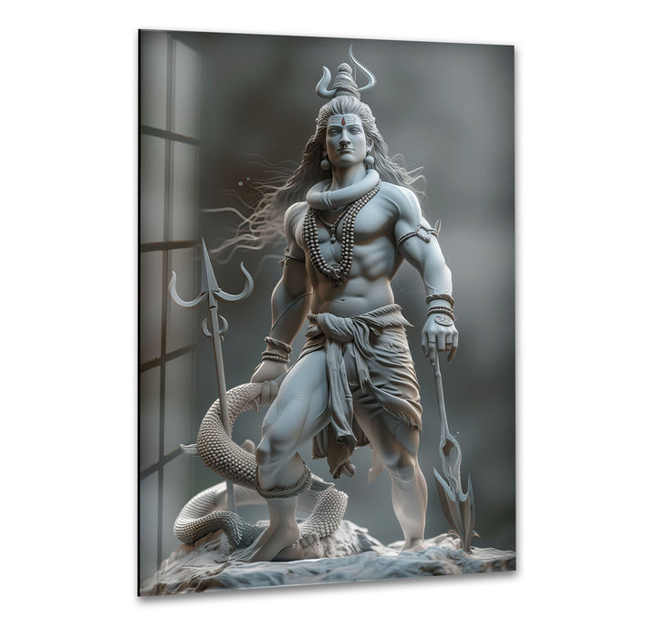 Lord Shiva Grey Glass Wall Art custom glass photo prints, large glass prints
