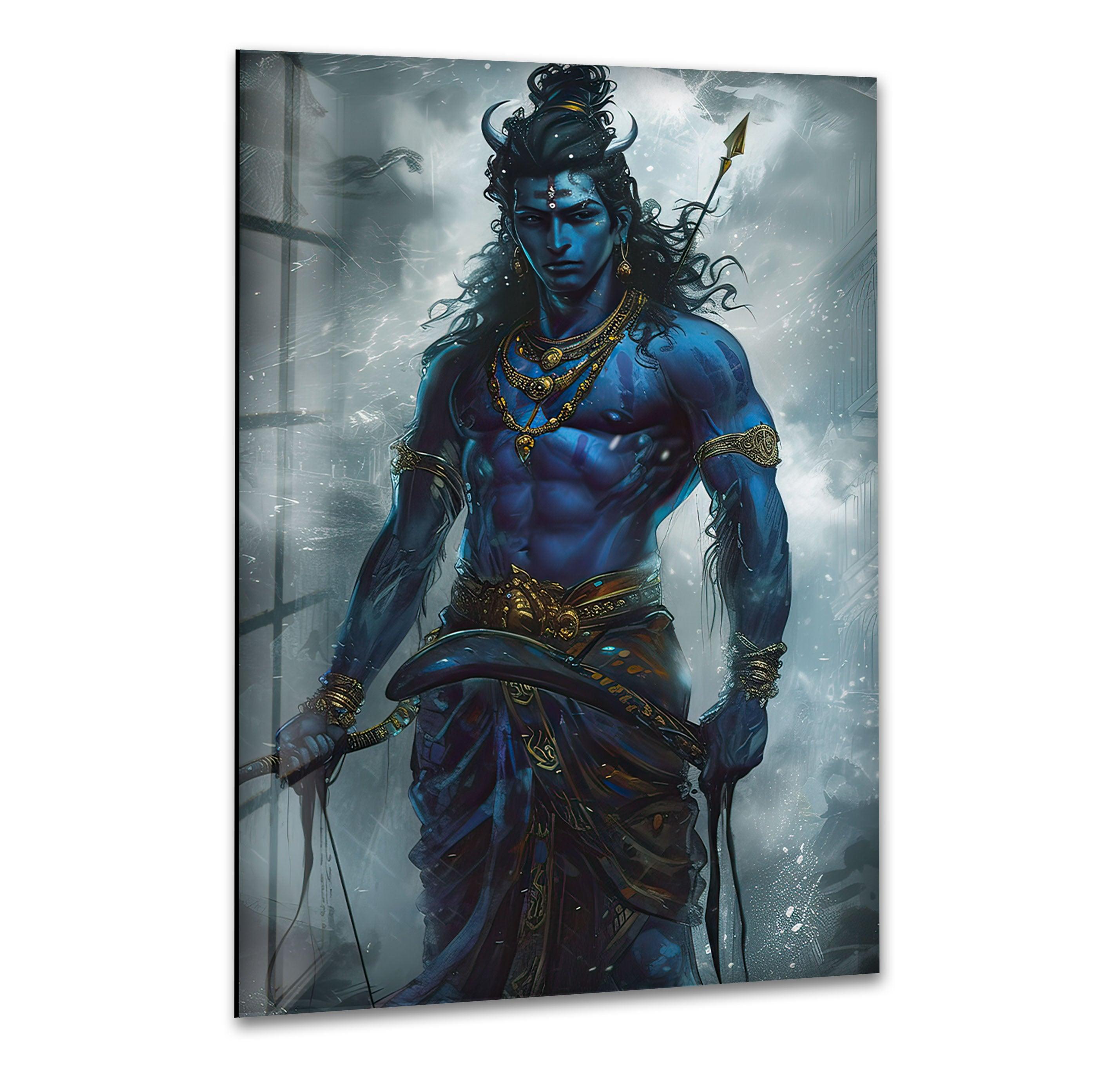 Lord Shiva Blue Art Glass Wall Art art glass wall art, glass wall art pictures
