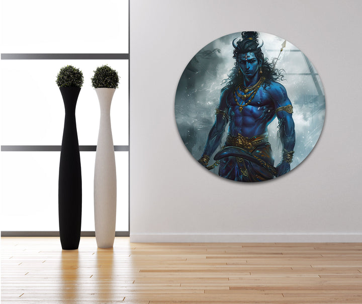 Lord Shiva Blue Art Glass Wall Art print on glass, glass printed photos
