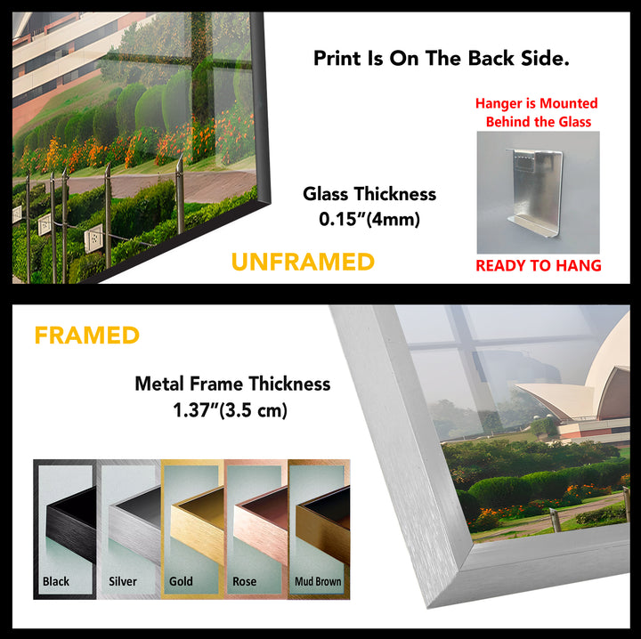 Lotus Temple Glass Wall Art - Stunning Front View of Iconic Indian Landmark