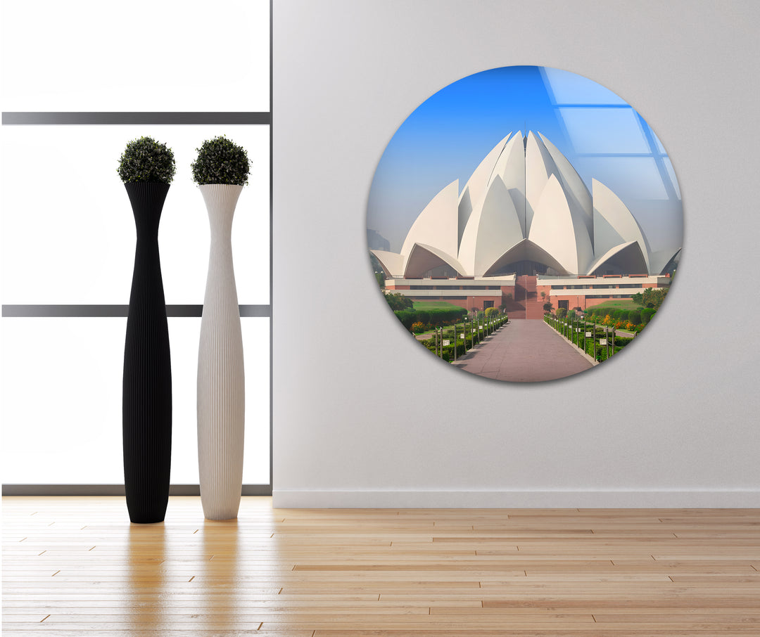 Lotus Temple Glass Wall Art - Stunning Front View of Iconic Indian Landmark