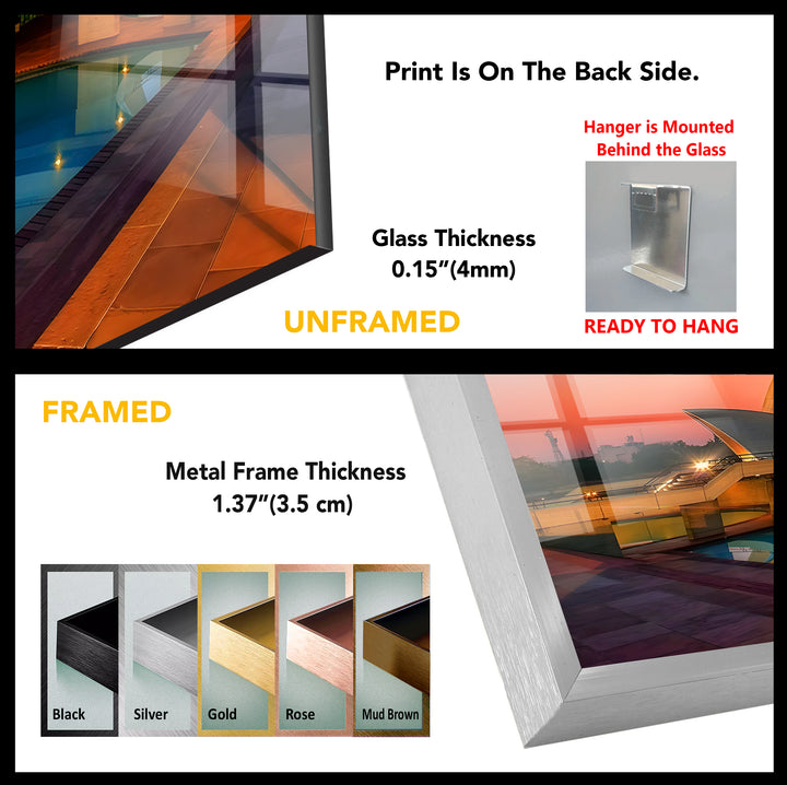 Lotus Temple Glass Wall Art - Radiant Sunset Reflection