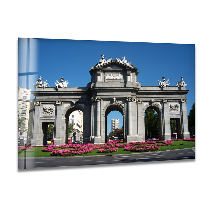 Puerta de Alcalá Glass Wall Art - Iconic Madrid Monument