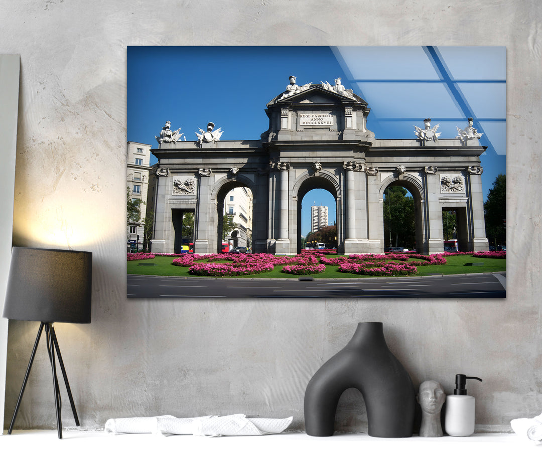 Puerta de Alcalá Glass Wall Art - Iconic Madrid Monument