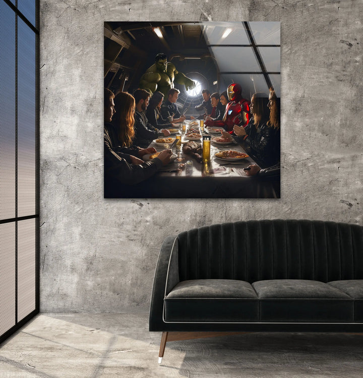 Marvel Avengers at Dinner Glass Wall Art art glass wall art, glass wall art pictures
