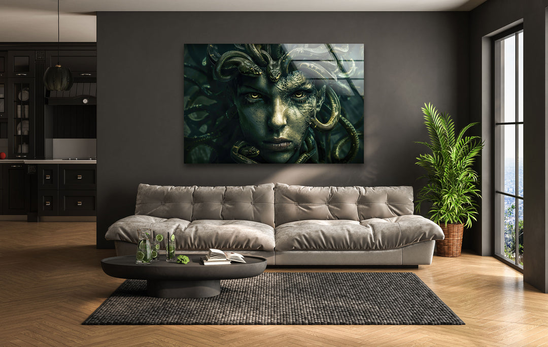 Medusa Glass Wall Art picture on glass wall art, photos printed on glass
