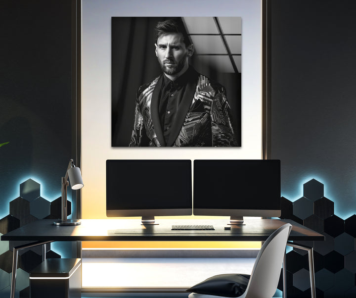 Messi Posing for Fashion Magazine Tempered Glass Wall Art - MyPhotoStation