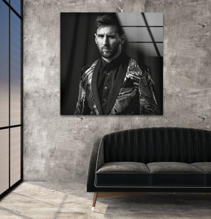 Messi Posing for Fashion Magazine Tempered Glass Wall Art - MyPhotoStation