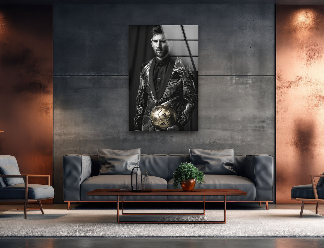 Messi Posing for Fashion Magazine Tempered Glass Wall Art - MyPhotoStation