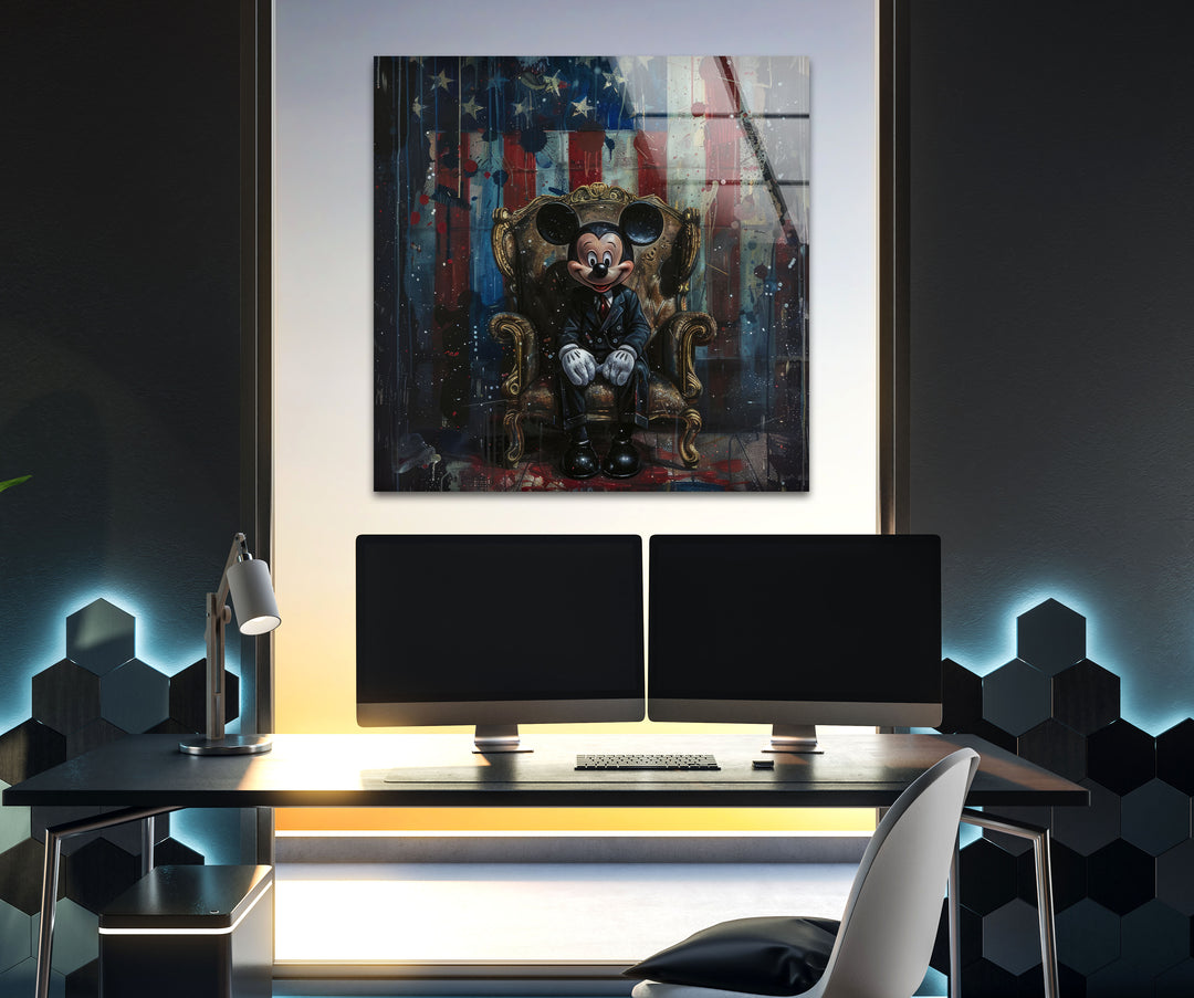 Mickey Mouse & US Flag Glass Wall Art glass image printing, glass prints from photos
