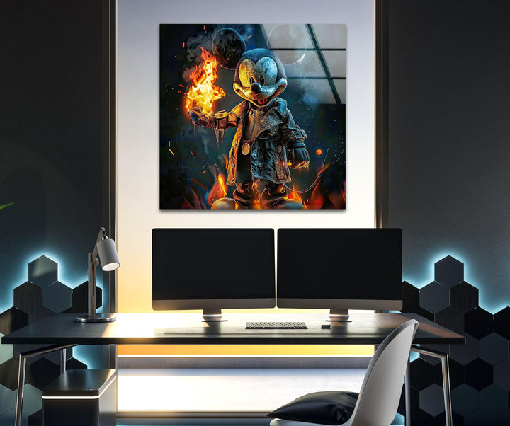 Mickey Mouse with Fire Glass Wall Art