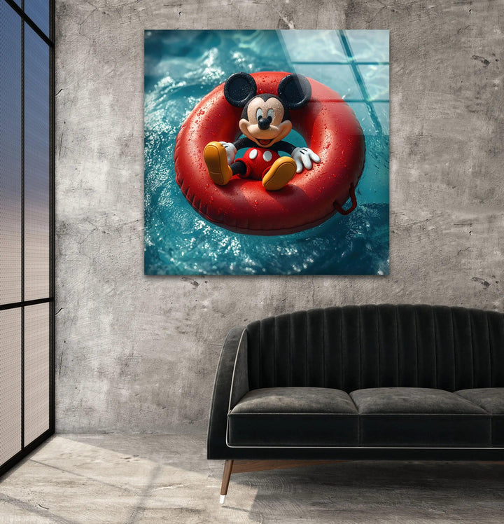 Mickey Mouse Swimming Glass Wall Art large glass photo prints, glass wall photos
