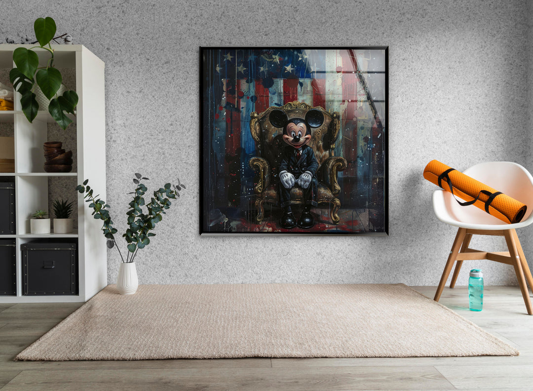 Mickey Mouse & US Flag Glass Wall Art large glass photo prints, glass wall photos
