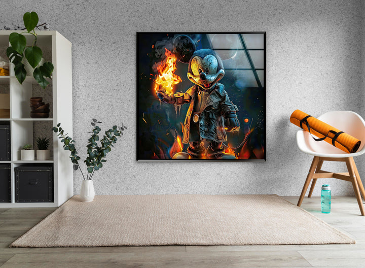 Mickey Mouse with Fire Glass Wall Art