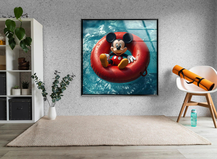 Mickey Mouse Swimming Glass Wall Art print on glass, glass printed photos
