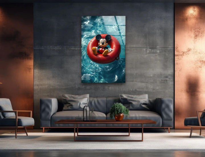 Mickey Mouse Swimming Glass Wall Art art glass wall art, glass wall art pictures
