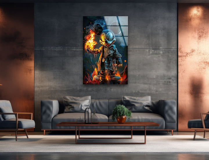 Mickey Mouse with Fire Glass Wall Art