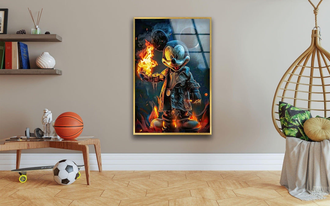 Mickey Mouse with Fire Glass Wall Art