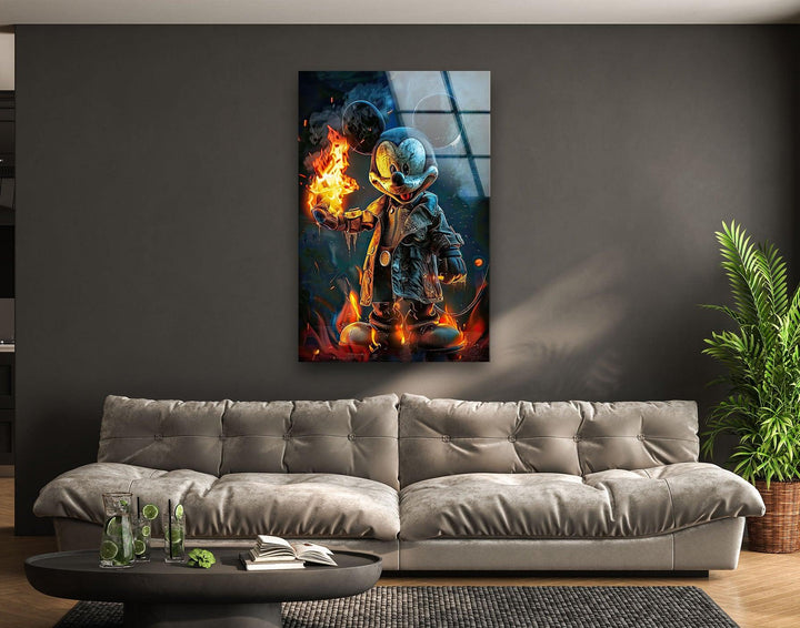 Mickey Mouse with Fire Glass Wall Art