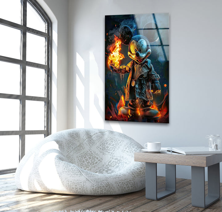 Mickey Mouse with Fire Glass Wall Art