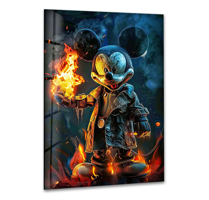 Mickey Mouse with Fire Glass Wall Art