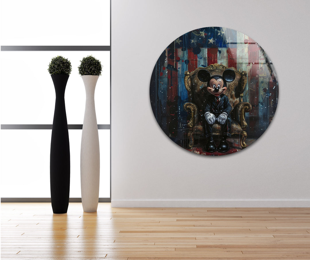 Mickey Mouse & US Flag Glass Wall Art photo print on glass, prints on glass wall art
