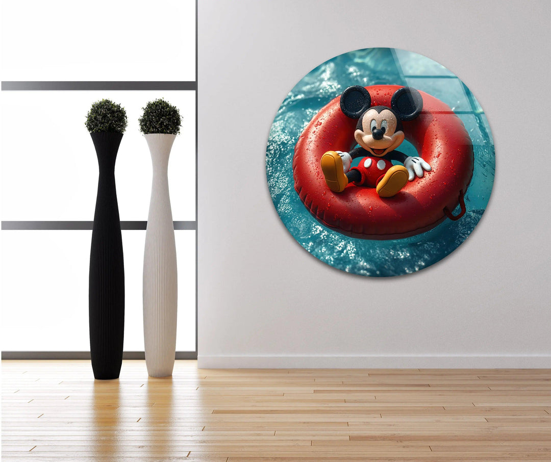 Mickey Mouse Swimming Glass Wall Art picture on glass wall art, photos printed on glass
