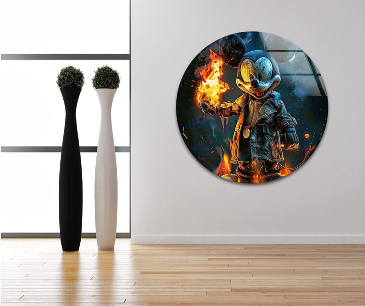 Mickey Mouse with Fire Glass Wall Art