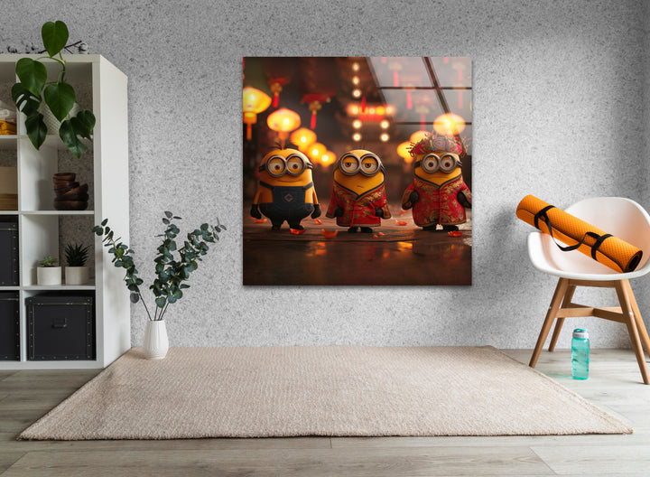 Chinese Fu Minion Glass Wall Art glass pictures for Wall, glass prints wall art
