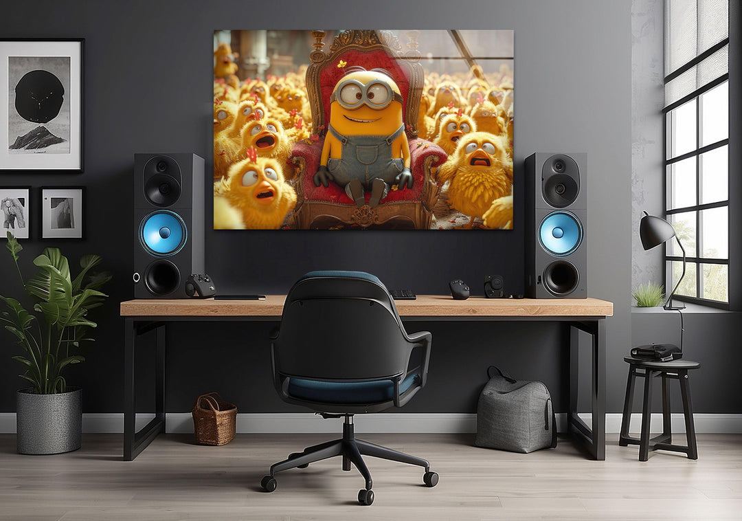 Minion & Chicks Glass Wall Art Glass Printing Wall Art, Print photos on glass
