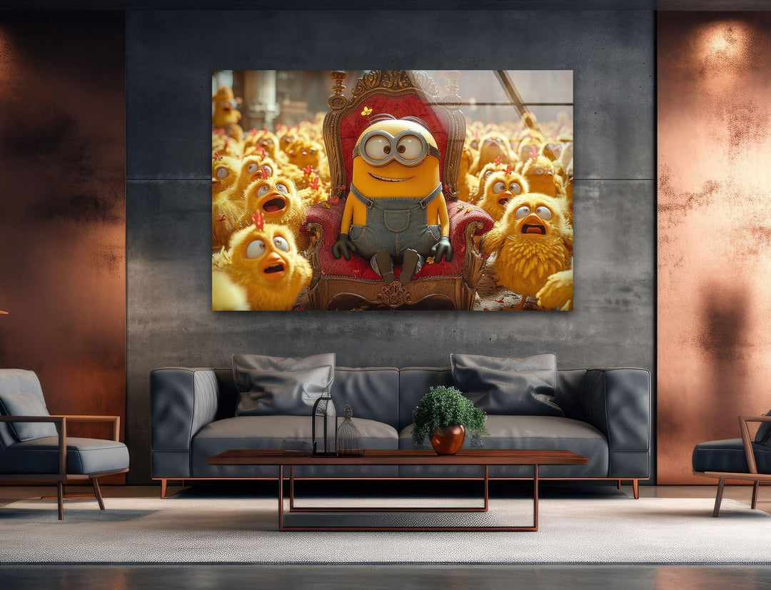 Minion & Chicks Glass Wall Art print on glass, glass printed photos
