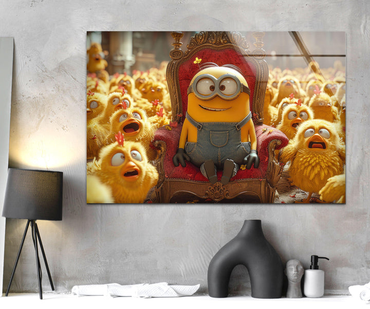 Minion & Chicks Glass Wall Art picture on glass wall art, photos printed on glass
