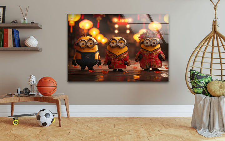 Chinese Fu Minion Glass Wall Art glass photo prints, glass picture prints
