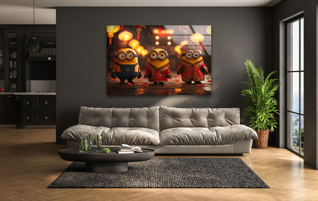 Chinese Fu Minion Glass Wall Art glass image printing, glass prints from photos
