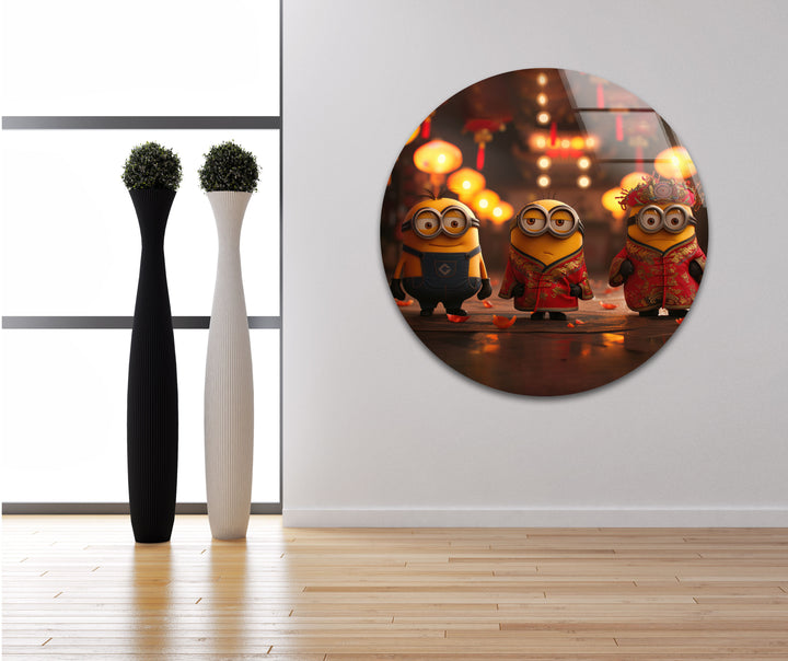 Chinese Fu Minion Glass Wall Art Glass Printing Wall Art, Print photos on glass
